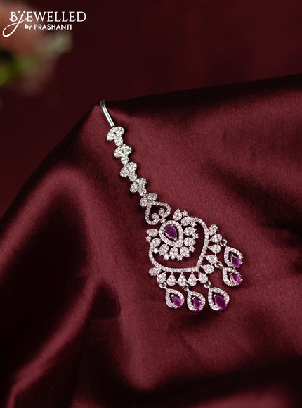 Zircon maang tikka with ruby & cz stone and hangings