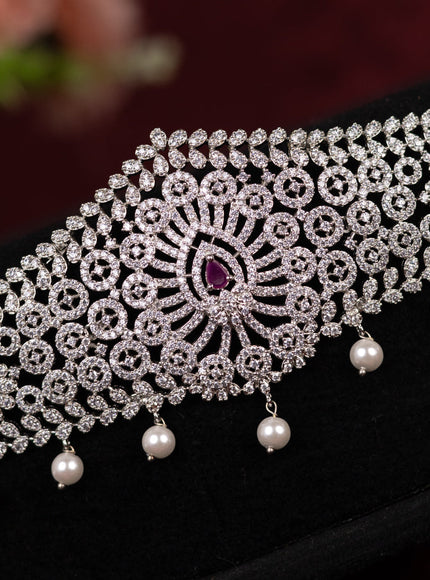 Zircon hip chain with ruby & cz stone and pearl hangings