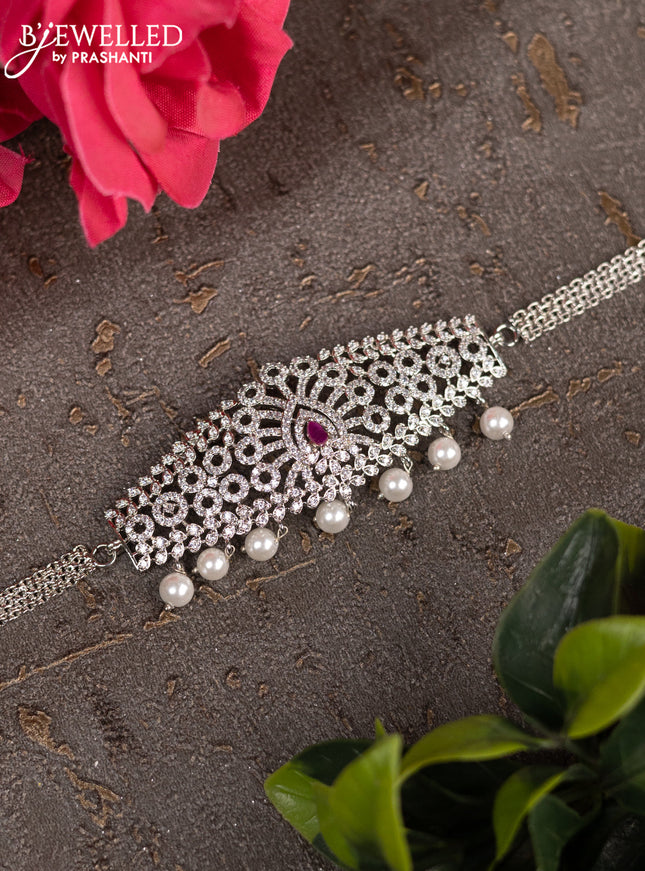 Zircon vanki with ruby & cz stones and pearl hangings