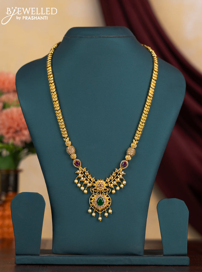 Antique haram with kemp & cz stones and pearl hangings without earrings