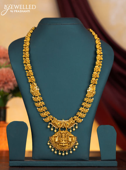 Antique haram lakshmi design with kemp & cz stones and pearl hangings without earrings