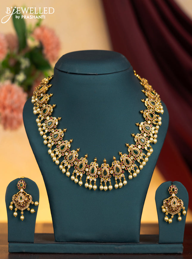 Antique guttapusalu necklace with kemp & cz stones and pearl & hangings