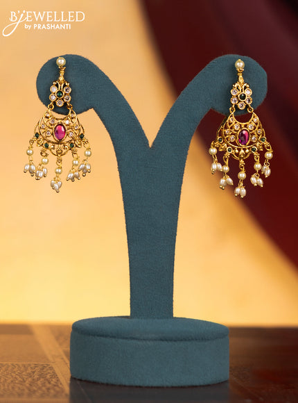 Antique guttapusalu necklace chandbali design with kemp & cz stones and pearl & hangings