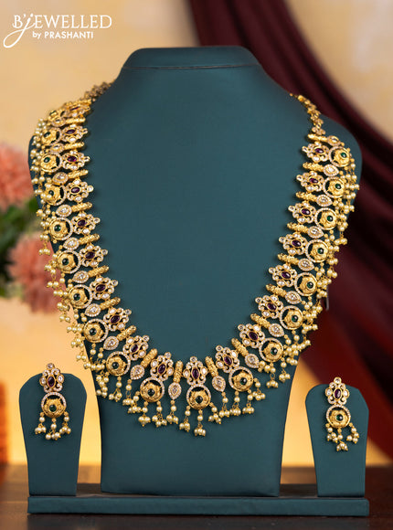 Antique guttapusalu haram with kemp & cz stones and pearl hangings