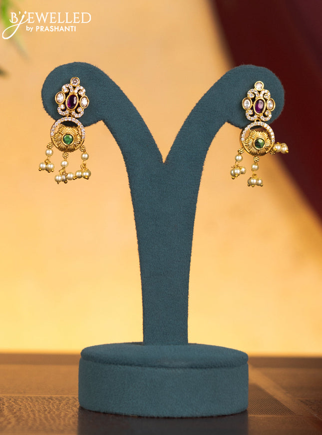 Antique guttapusalu haram with kemp & cz stones and pearl hangings