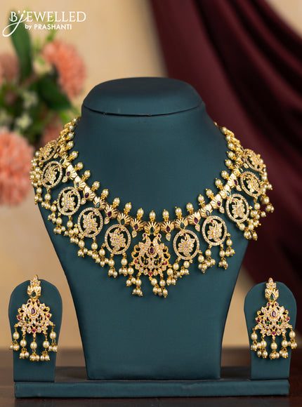 Antique guttapusalu necklace peacock design with kemp & cz stones and pearl & hangings