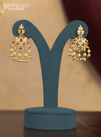 Antique guttapusalu necklace peacock design with kemp & cz stones and pearl & hangings