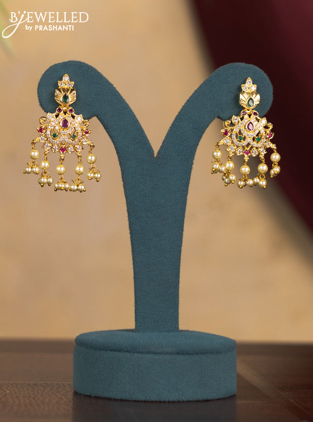 Antique guttapusalu necklace peacock design with kemp & cz stones and pearl & hangings