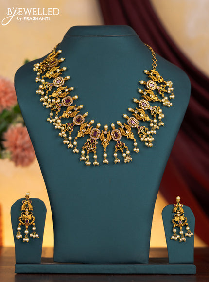 Antique guttapusalu necklace with kemp & cz stones and pearl hangings