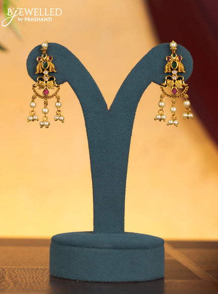 Antique guttapusalu necklace with kemp & cz stones and pearl hangings