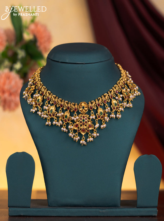 Antique guttapusalu necklace with kemp stones and pearl hangings