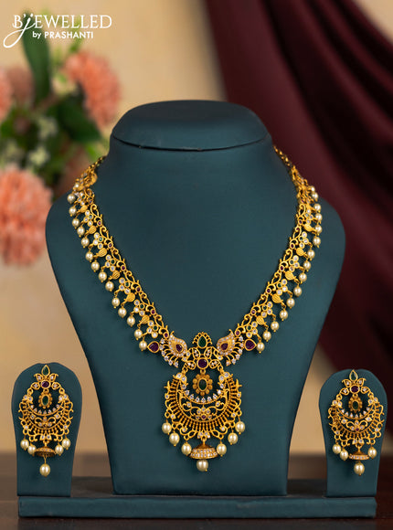 Antique guttapusalu necklace with kemp & cz stones and pearl & hangings