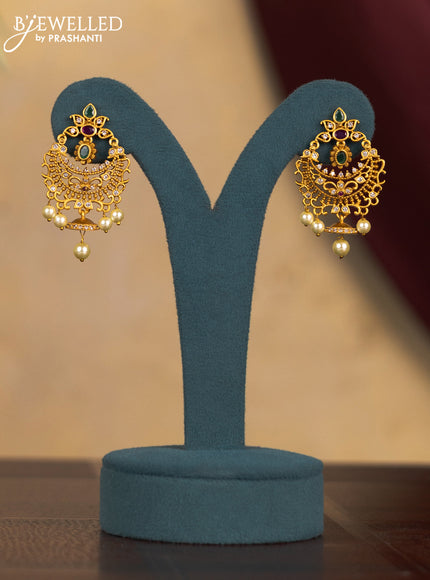 Antique guttapusalu necklace with kemp & cz stones and pearl & hangings