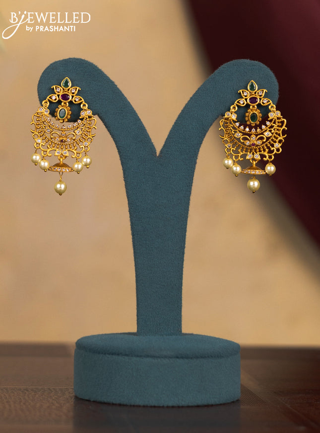 Antique guttapusalu necklace with kemp & cz stones and pearl & hangings