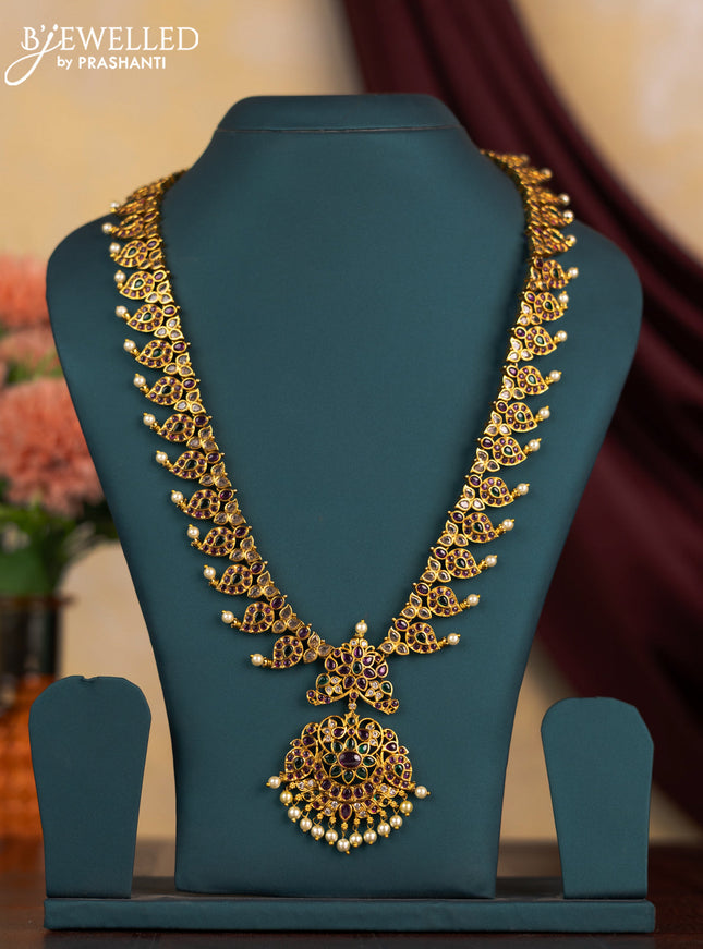 Antique haram manga pattern with kemp & cz stones and pearl hangings