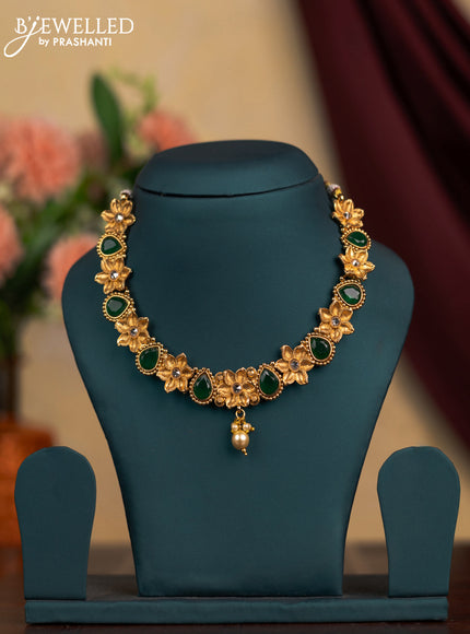 Antique necklace floral design with emerald and cz stones without earrings