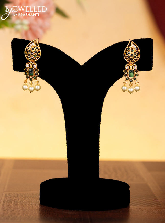 Antique choker peacock design green kemp & cz stones and pearl hangings