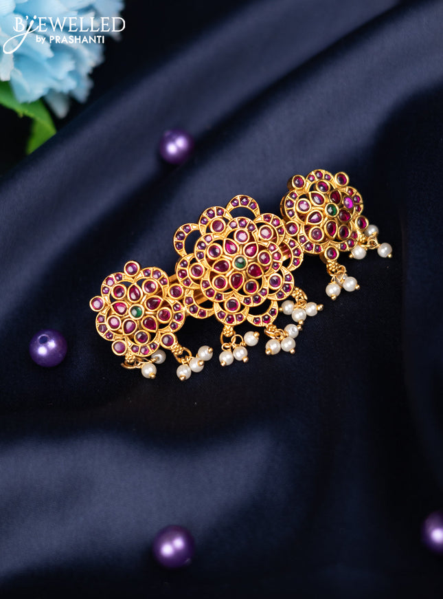 Antique antique medium size hair clips with kemp stones and pearl hangings