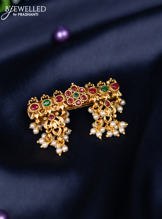 Antique antique medium size hair clips with kemp stones and pearl hangings