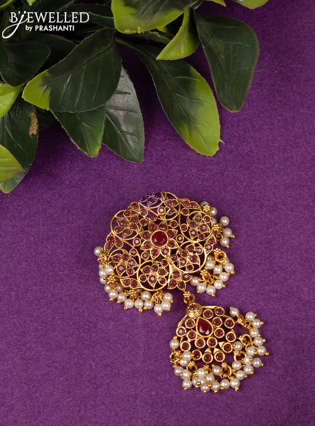 Antique jada billai with pink kemp stones and pearl hangings