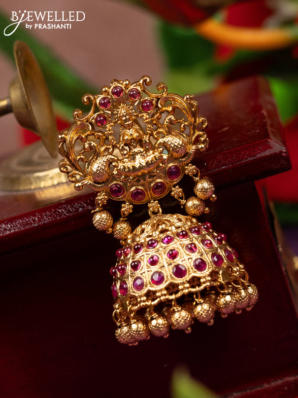 Antique jada billai lakshmi design with ruby stones golden beads hangings