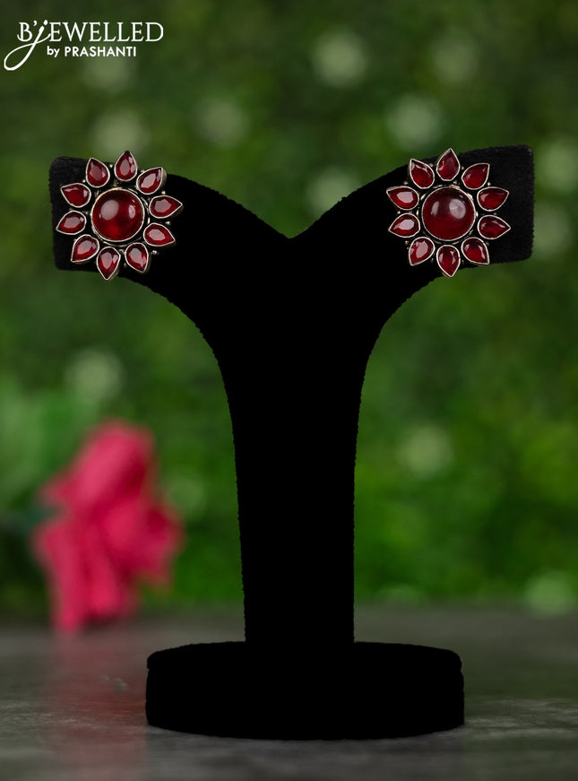 Oxidised earrings with ruby stones