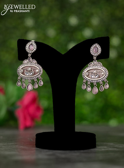 Oxidised earrings with baby pink and cz stones