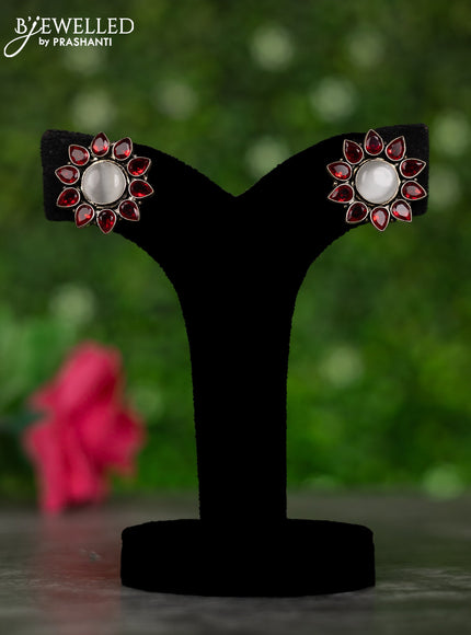 Oxidised earrings with grey and ruby stones