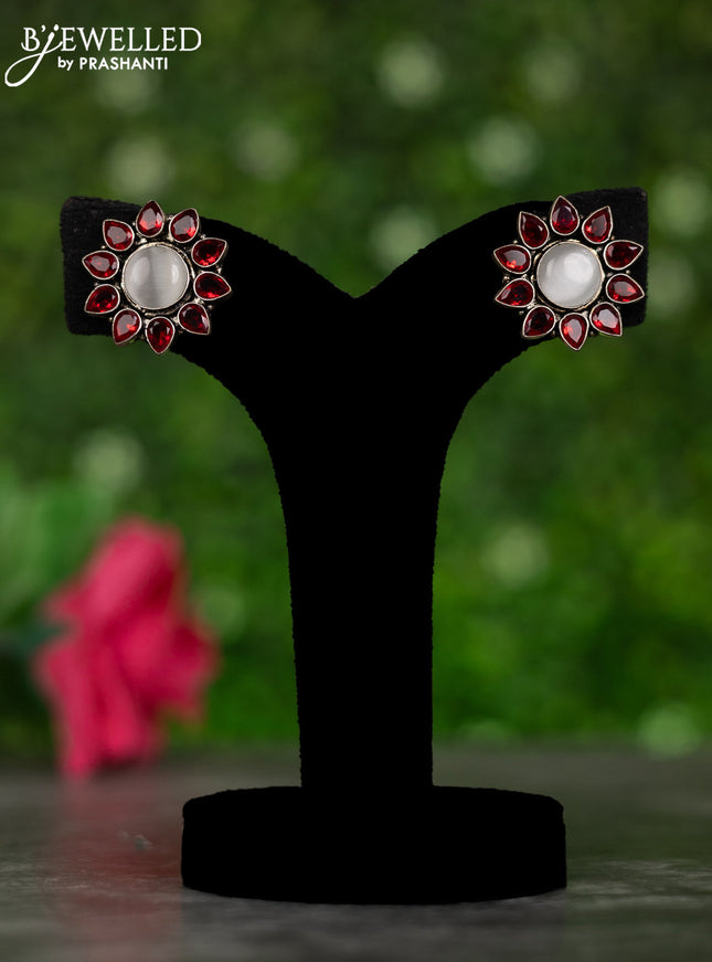 Oxidised earrings with grey and ruby stones