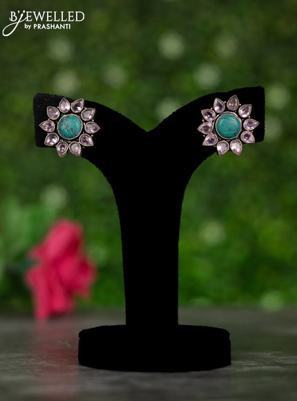 Oxidised earrings with mint green and baby pink stones