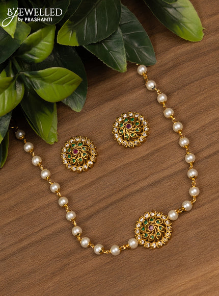 Pearl choker floral design with kemp & cz stone