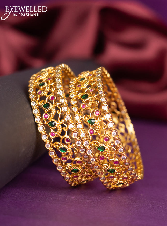Antique bangles peacock design with kemp and cz stones