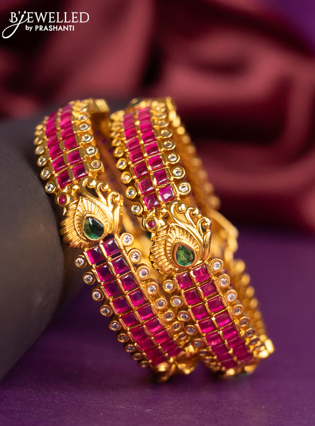 Antique bangles peacock design with kemp and cz stones