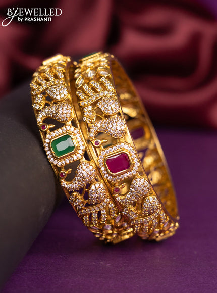 Antique bangles peacock design with kemp & kundan and cz stones