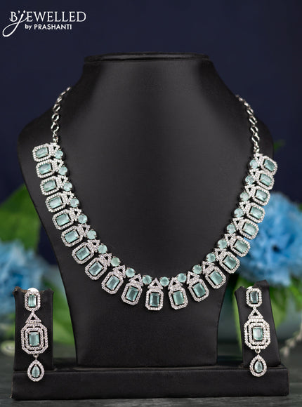 Zircon necklace with mint green and cz stone