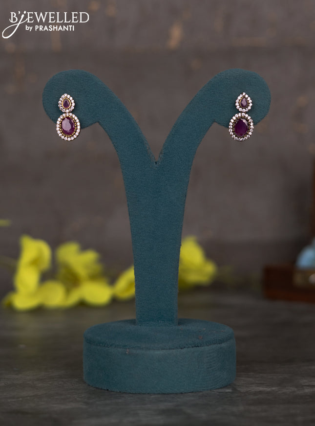 Necklace with double layer geomatric design & kemp and cz stone in victorian finish