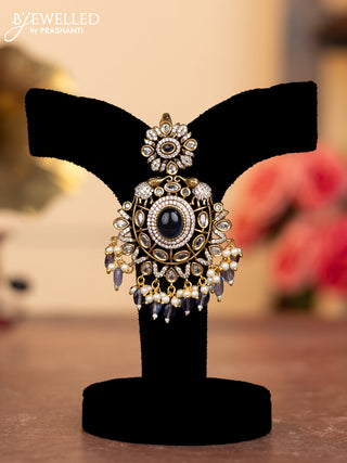 Pendant elephant design with sapphire & cz stones and beads hanging in victorian finish