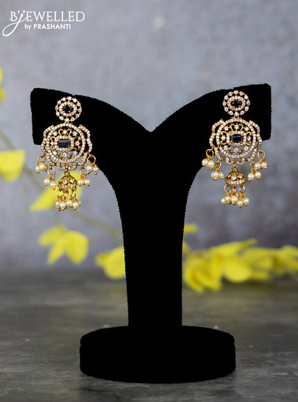 Beaded double layer blue haram peacock design with sapphire & cz stones and pearl & beads hanging in victorian finish