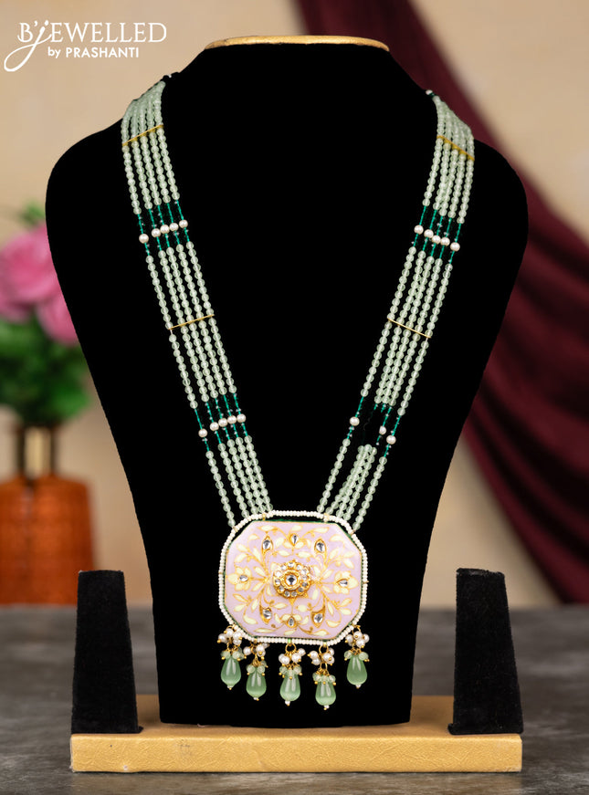 Jaipur crystal beaded light green mid length necklace with minakari pendant and hangings without earring