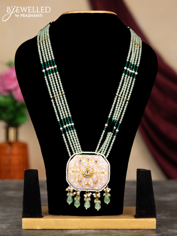 Jaipur crystal beaded light green mid length necklace with minakari pendant and hangings without earring