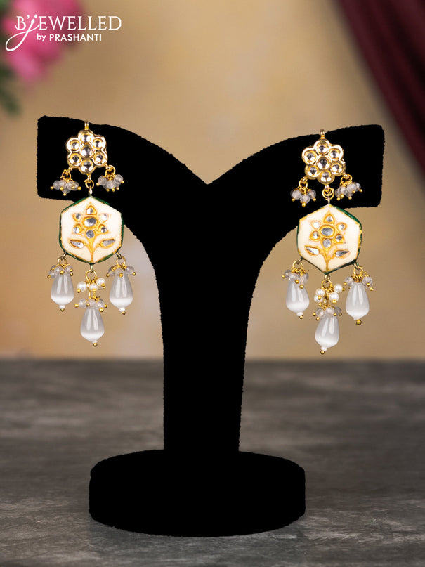 Jaipur crystal beaded magenta pink mid length necklace with minakari pendant and grey beads hangings