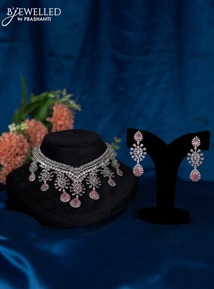 Zircon choker with baby pink and cz stones