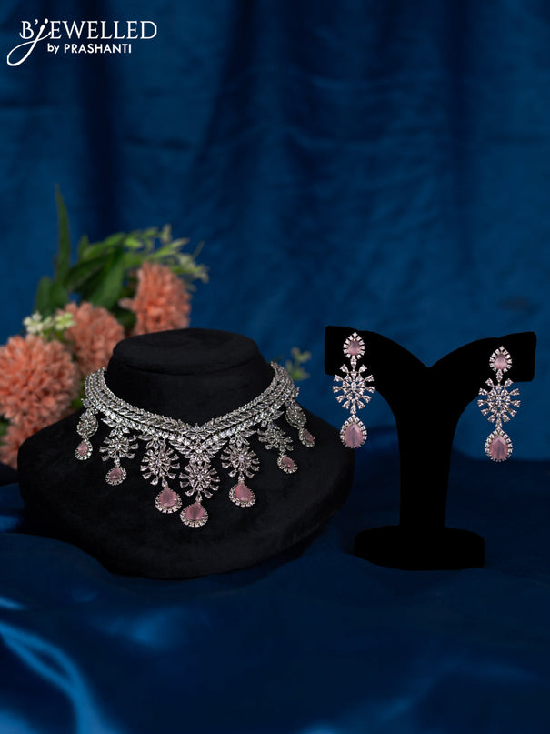 Zircon choker with baby pink and cz stones
