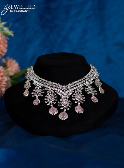 Zircon choker with baby pink and cz stones
