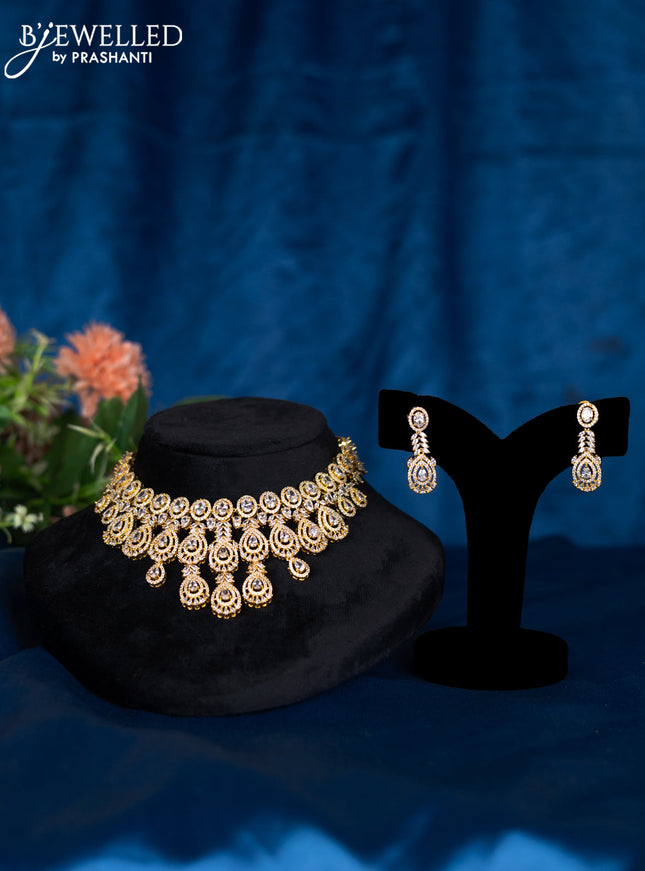 Zircon choker with cz stones in gold finish