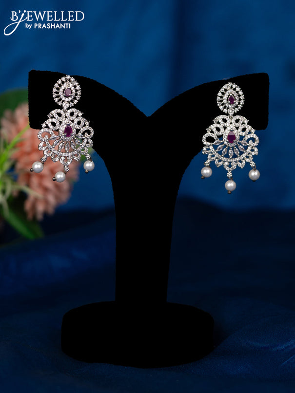 Zircon haram with ruby & cz stones and pearl hangings