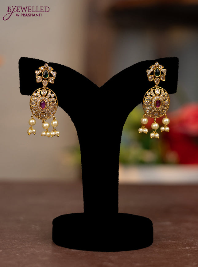 Antique earring with kemp & cz stone and pearl hangings
