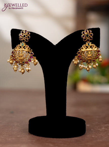 Antique earring lakshmi design with kemp & cz stone and pearl hangings