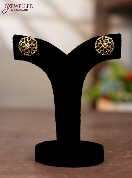 Antique earring floral design with emerald & cz stone