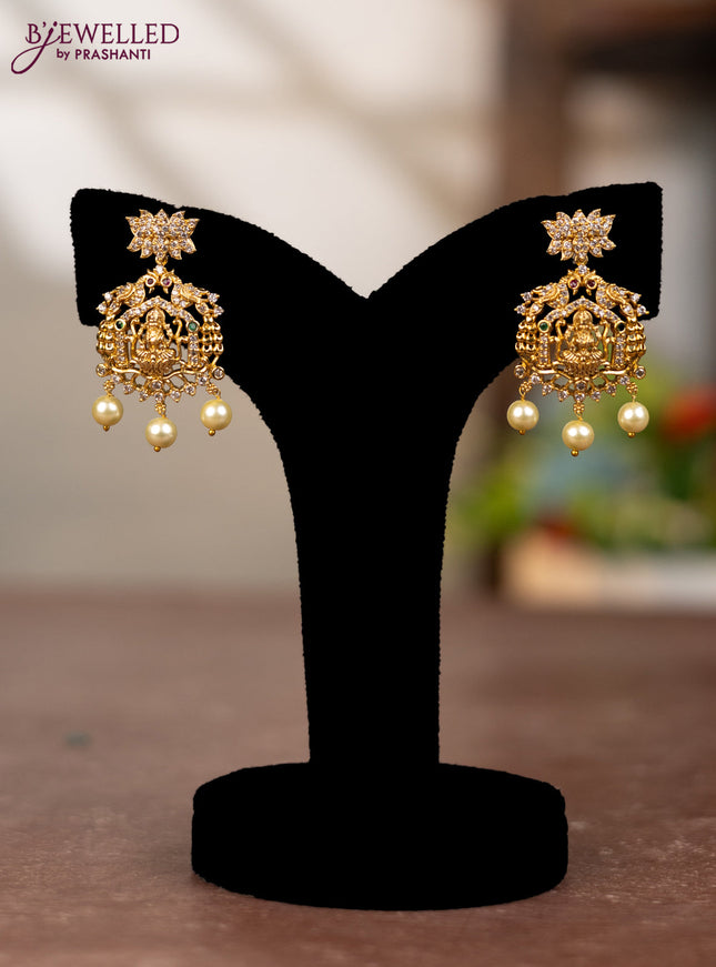 Antique earring lakshmi design with kemp & cz stone and pearl hangings
